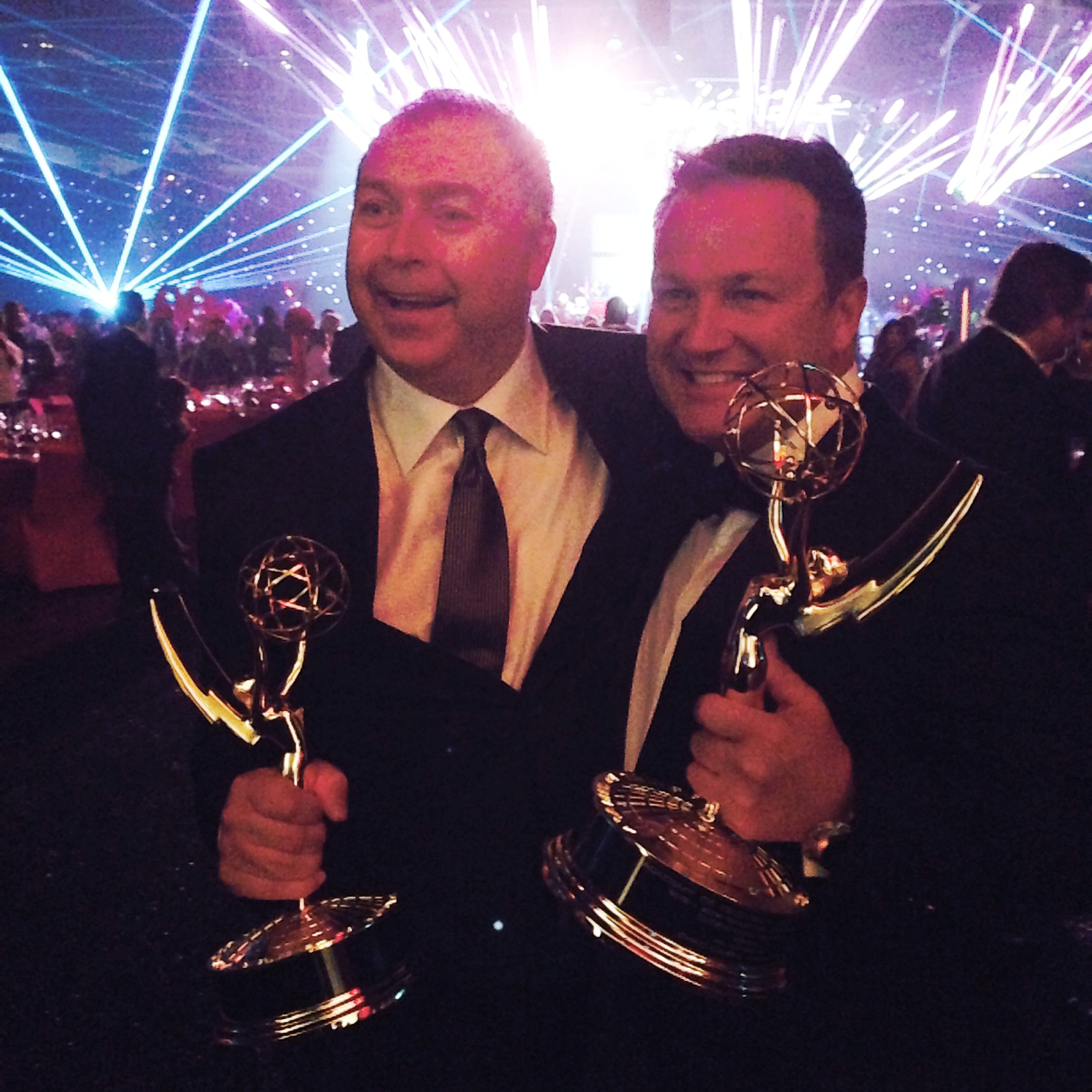 Executive Producers Mike Frislev and Chad Oakes winners for Oustanding Miniseries at the 66th Emmy Awards